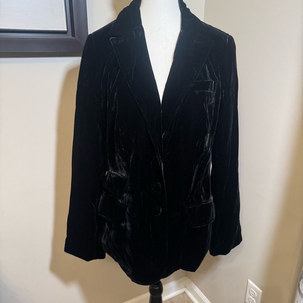 Tape‎ Measure Black Velvet Blazer Jacket Womens Size 10 3 Button Tailored